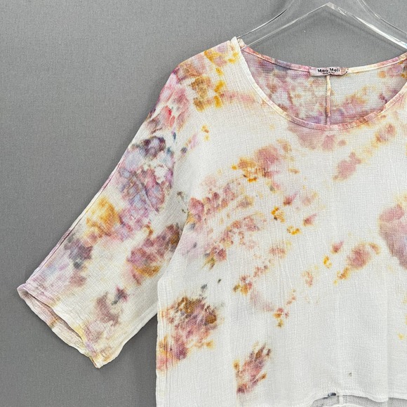 MEO MELI Shirt Womens One Size Hand Dyed Scoop Neck Cotton Linen Gauze Top NWOT - Picture 3 of 11